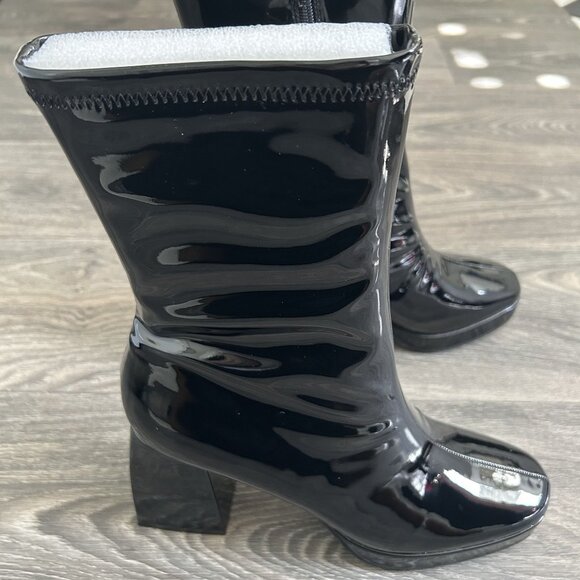 NEW Lulus Size 5.5 Edmen Black Patent Platform Mid Calf Boots Zip Up Block Heel - Picture 8 of 12
